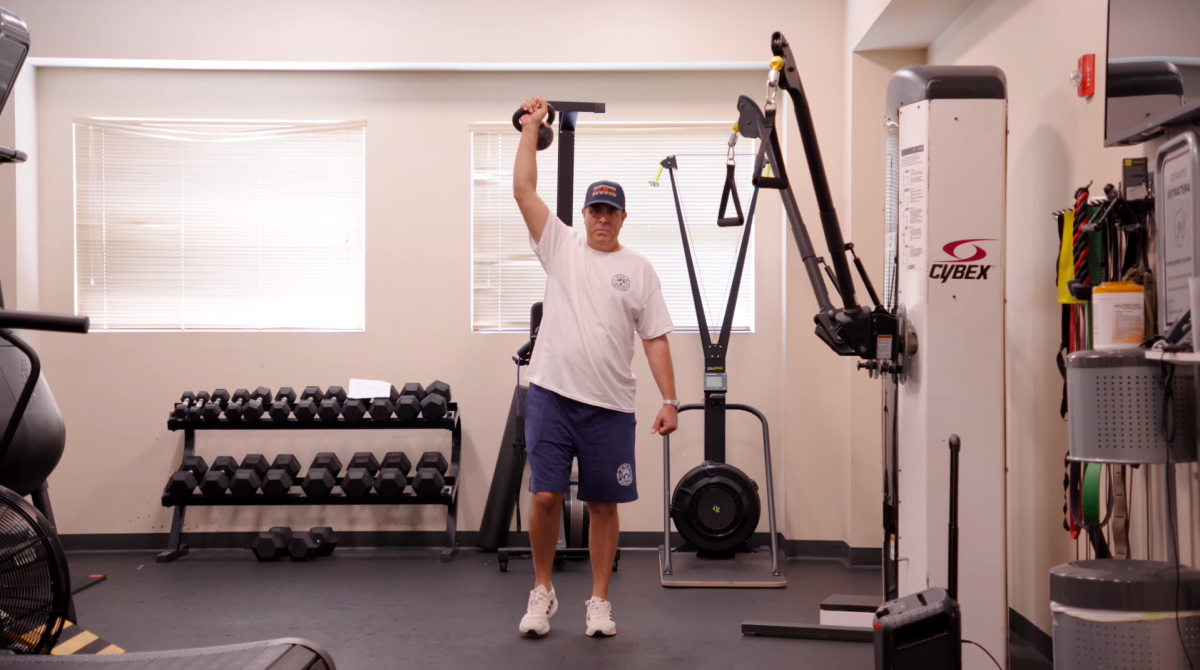 Overhead single arm KB carry