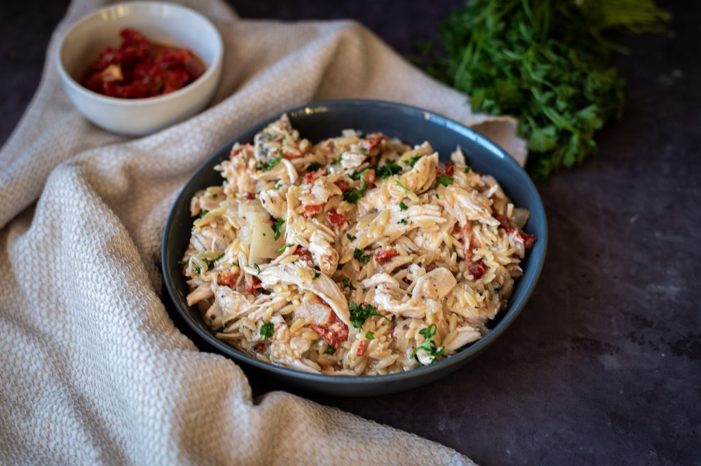 Crockpot Tuscan Chicken Orzo